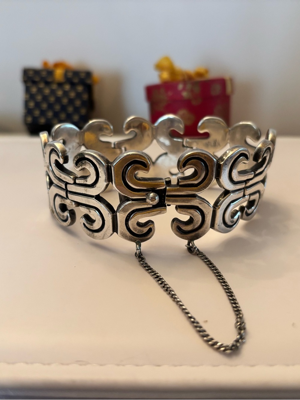 Vintage Taxco Hand Crafted Sterling Silver Bracelet. Approx. 8.25”, 110.4 gms.